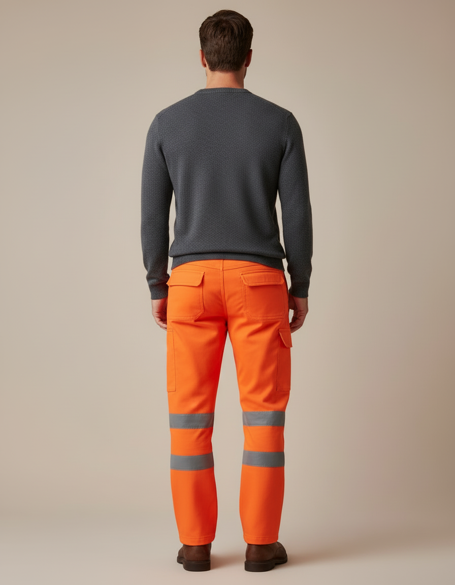 Pantalon Cargo Orange Sécurité Réfléchissant Multipoches Homme - Polyester - vue 2