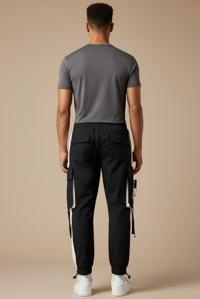 Pantalon Cargo Noir Et Blanc - Polyester - vue 2