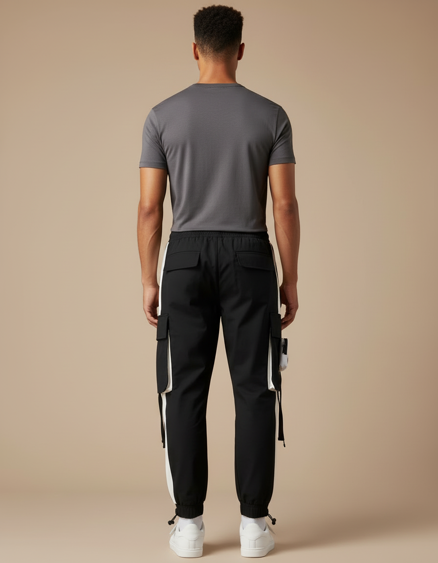 Pantalon Cargo Noir Et Blanc - Polyester - vue 2