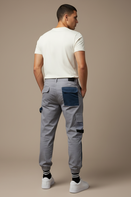 Pantalon Cargo Gris Patchwork Streetwear Jogger Homme - Coton - vue 2