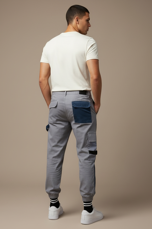 Pantalon Cargo Gris Patchwork Streetwear Jogger Homme - Coton - vue 2