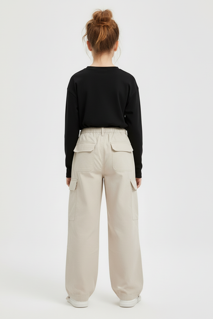 Pantalon Cargo Beige Décontracté Ample Enfant Multipoches - Gabardine - vue 2
