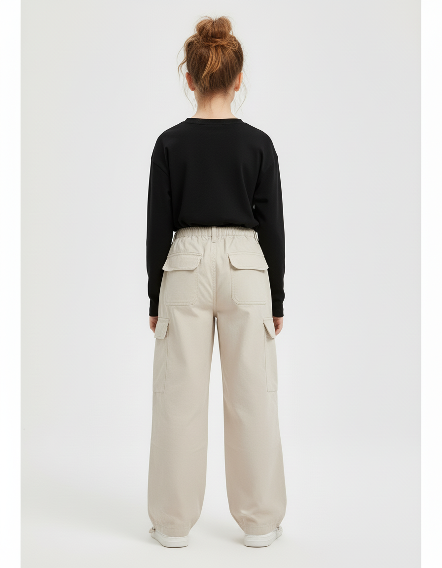 Pantalon Cargo Beige Décontracté Ample Enfant Multipoches - Gabardine - vue 2