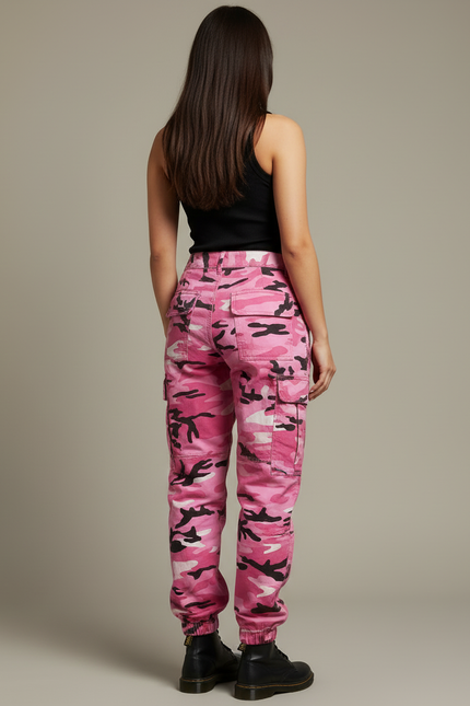 Pantalon Cargo Camouflage Rose Ample Femme - Toile - vue 2