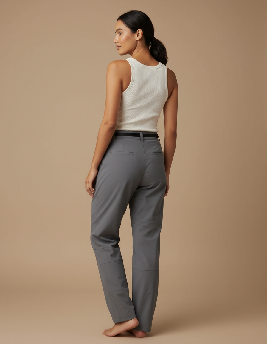 Pantalon Cargo Gris Imperméable Ample Ceinturé Femme - Polyester - vue 2
