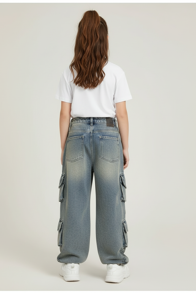 Pantalon Cargo Fille Bleu Baggy - Jean - vue 2