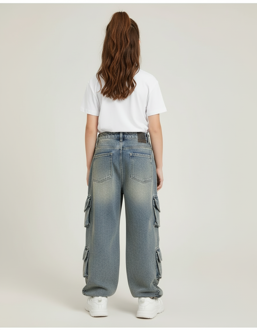 Pantalon Cargo Fille Bleu Baggy - Jean - vue 2