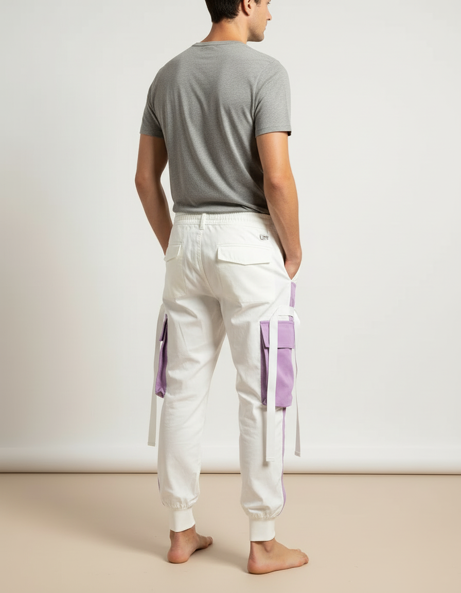 Pantalon Cargo Streetwear - Blanc Gabardine - vue 2
