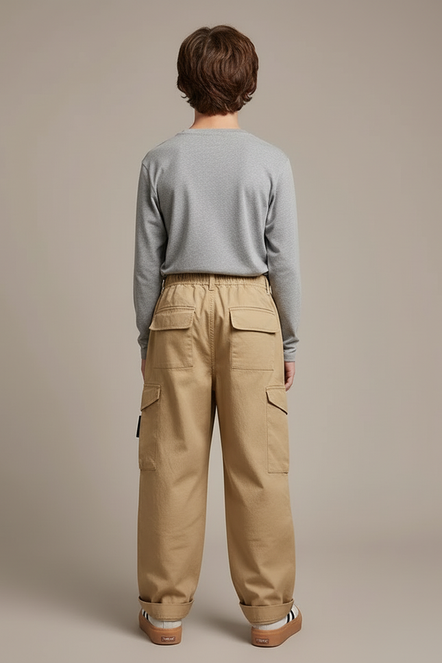 Pantalon Cargo Beige Ample Multipoches Enfant Décontracté - Toile - vue 2