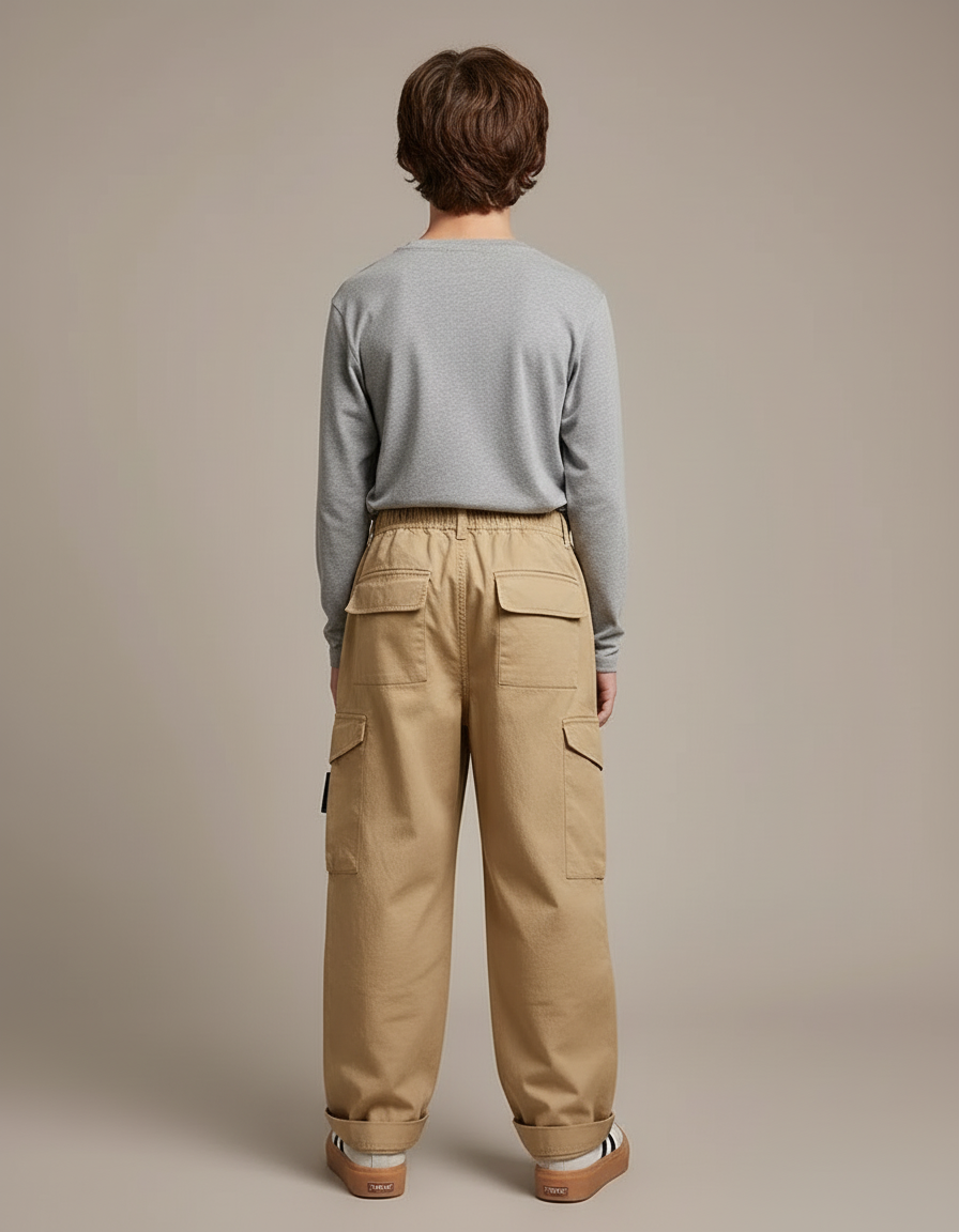 Pantalon Cargo Beige Ample Multipoches Enfant Décontracté - Toile - vue 2