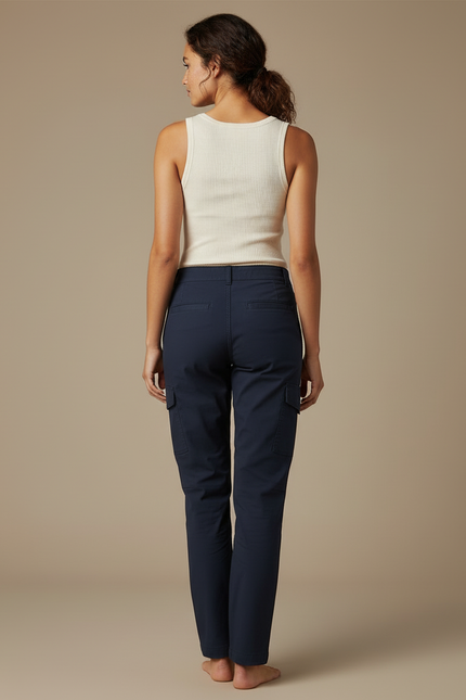 Pantalon Cargo Bleu Marine Droit Décontracté Multipoches - Toile - vue 2