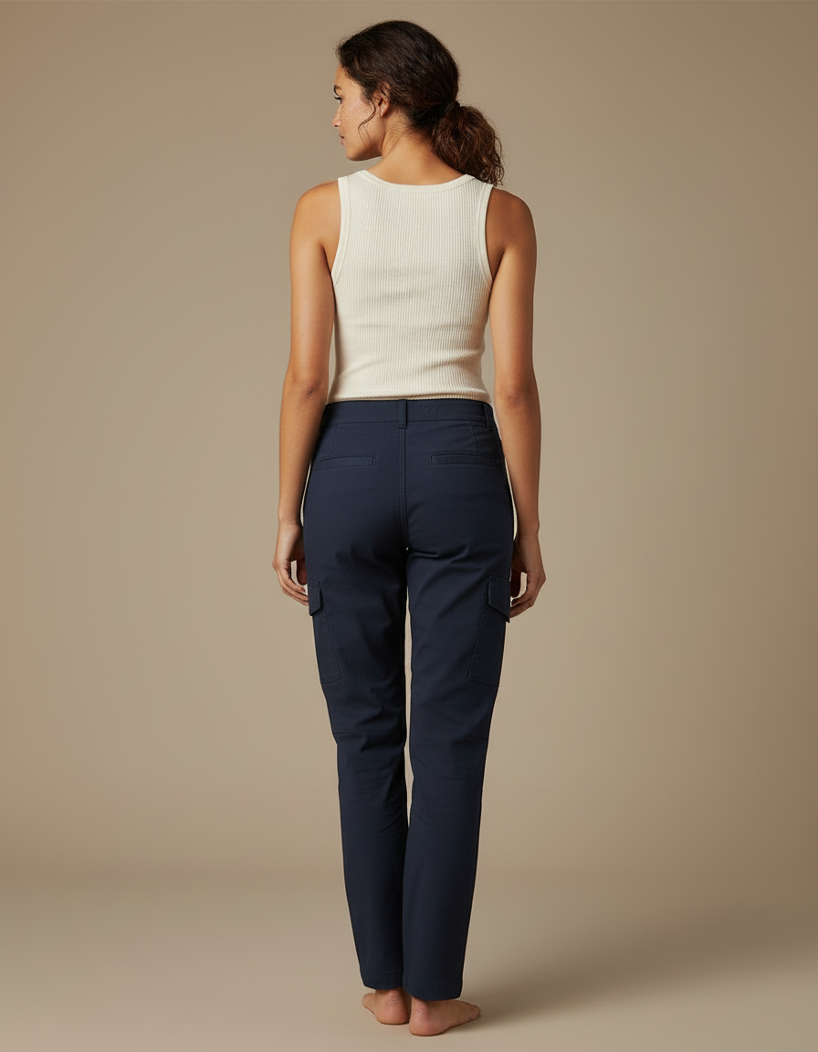 Pantalon Cargo Bleu Marine Droit Décontracté Multipoches - Toile - vue 2