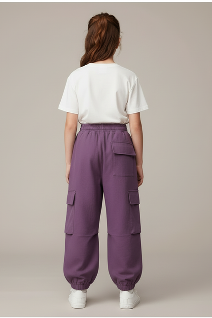 Pantalon Cargo Violet Ample Fille Coton - Molleton - vue 2