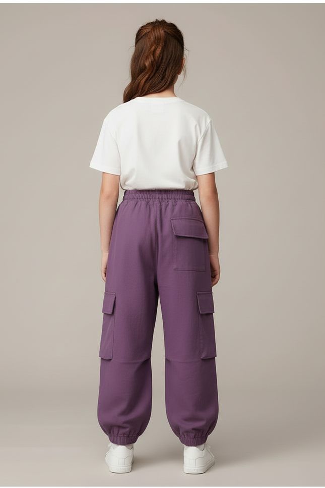 Pantalon Cargo Violet Ample Fille Coton - Molleton - vue 2