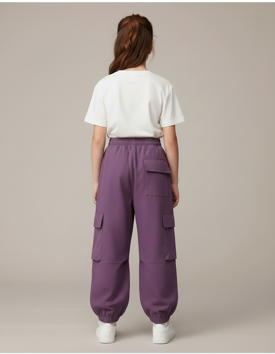 Pantalon Cargo Violet Ample Fille Coton - Molleton - vue 2
