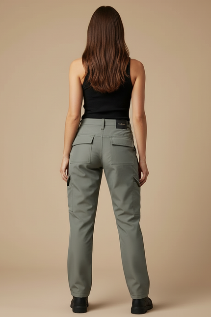 Pantalon Cargo Femme Gris Multipoches Coupe Droite - Kaki Polyester - vue 2