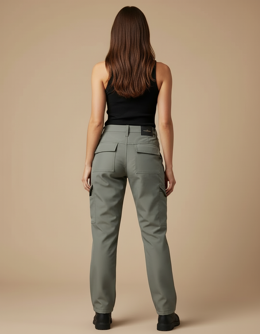 Pantalon Cargo Femme Gris Multipoches Coupe Droite - Kaki Polyester - vue 2
