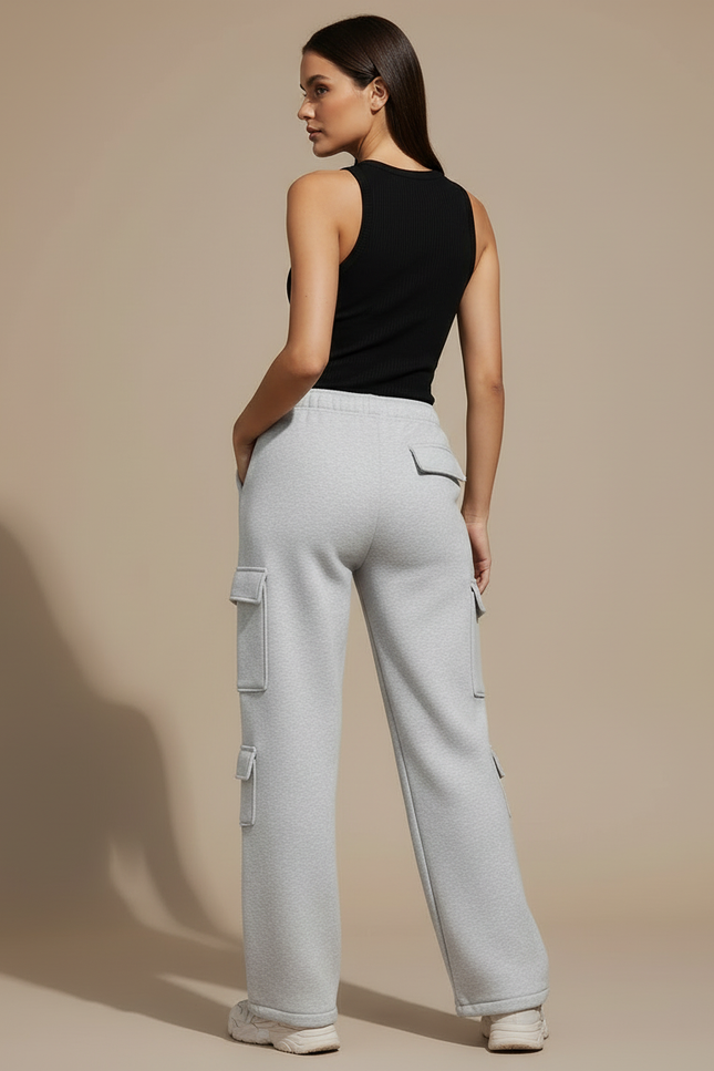 Pantalon Cargo Gris Ample Molleton Multipoches - vue 2