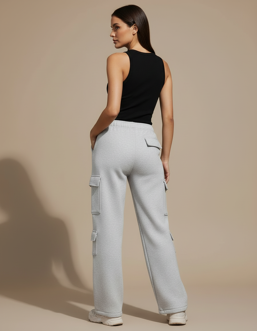 Pantalon Cargo Gris Ample Molleton Multipoches - vue 2