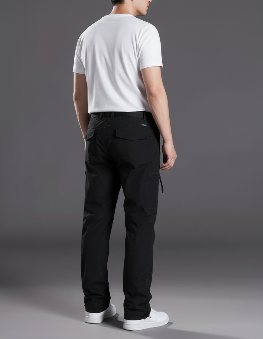 Pantalon Cargo Noir Décontracté Ample Homme Multipoches - Polyester - vue 2