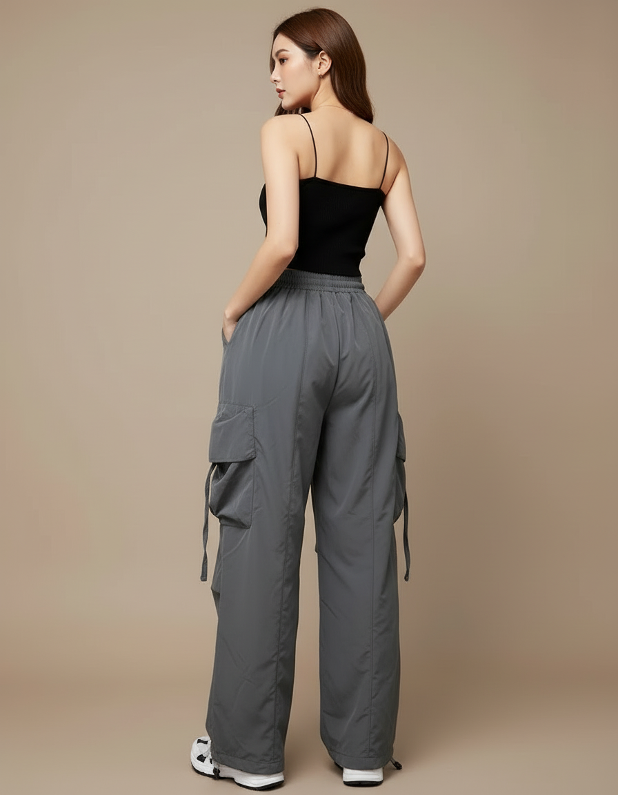 Pantalon Cargo Gris Ample Décontracté Femme - Polyester - vue 2