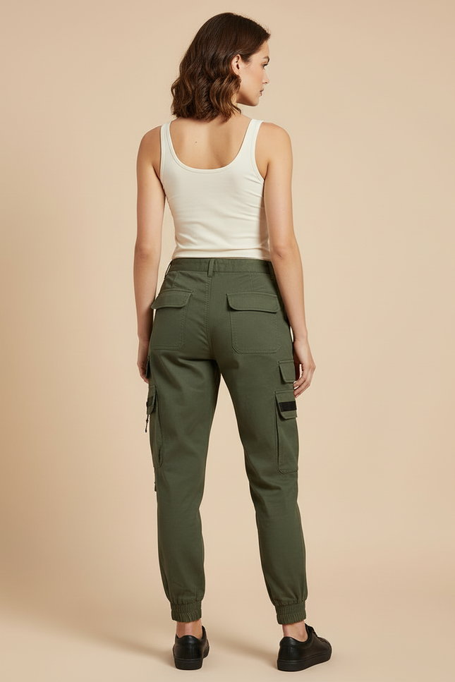 Pantalon Cargo Kaki Ample Multi-Poches Imprimé Femme - Toile - vue 2