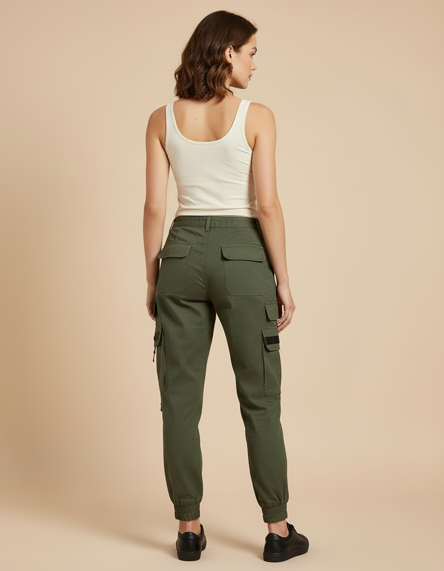 Pantalon Cargo Kaki Ample Multi-Poches Imprimé Femme - Toile - vue 2