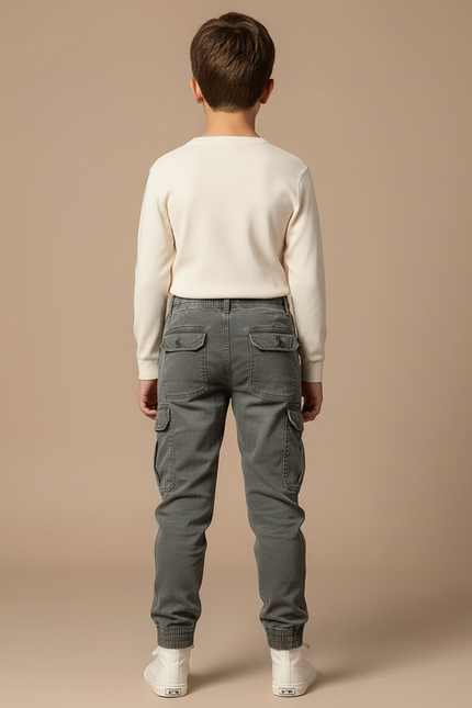 Pantalon Cargo Gris Multipoches Coton Garçon Décontracté - Toile - vue 2