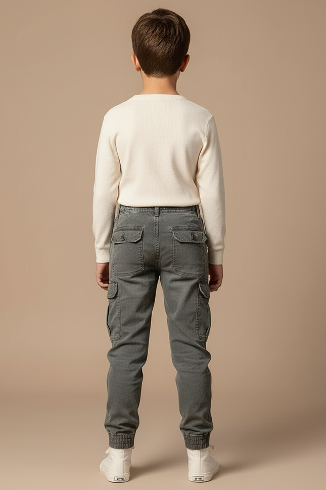 Pantalon Cargo Gris Multipoches Coton Garçon Décontracté - Toile - vue 2