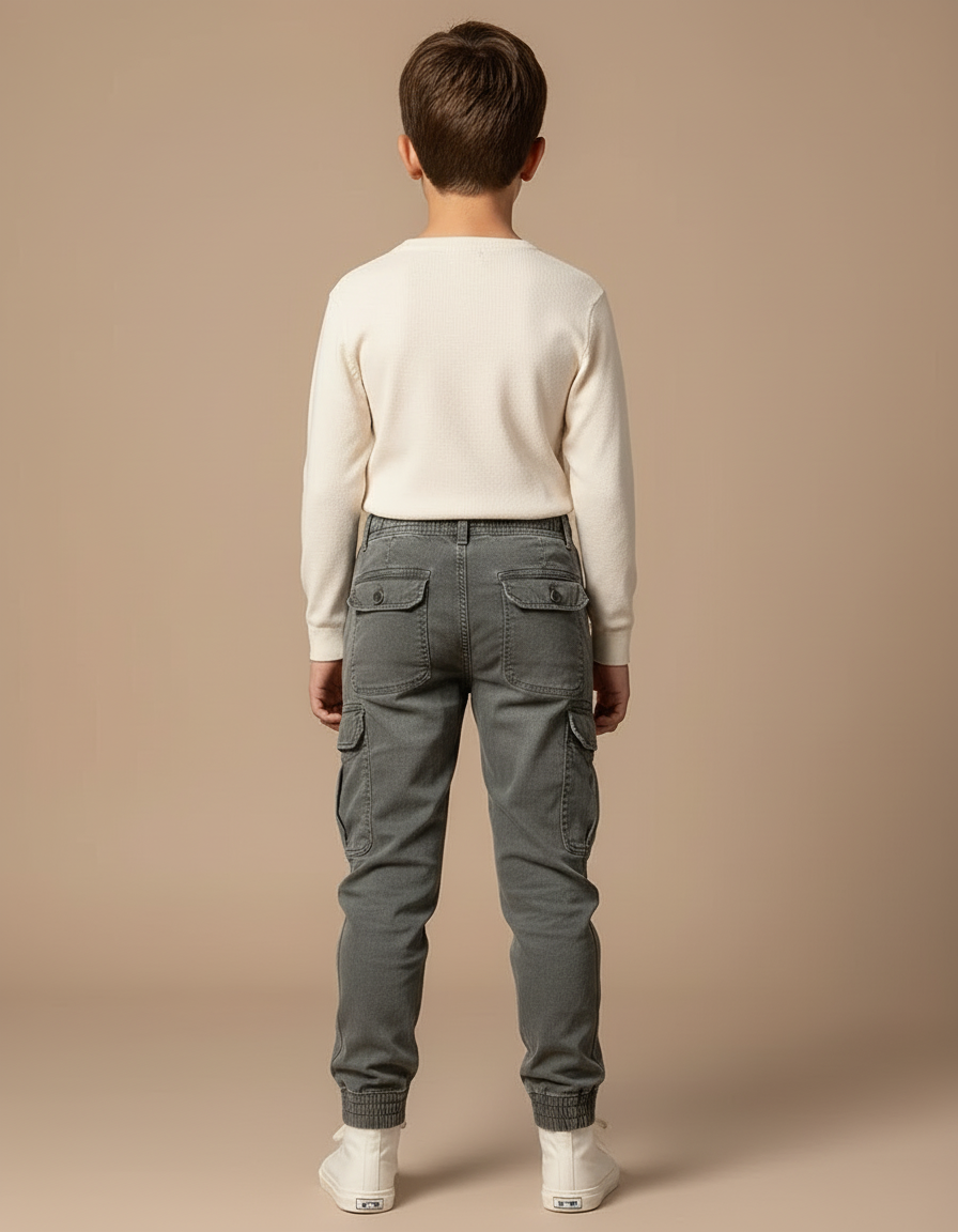 Pantalon Cargo Gris Multipoches Coton Garçon Décontracté - Toile - vue 2