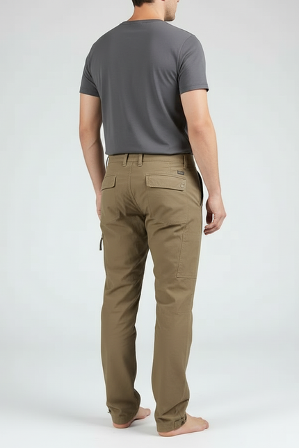Pantalon Cargo Homme Marron Décontracté Multipoches Ample - Kaki Toile - vue 2