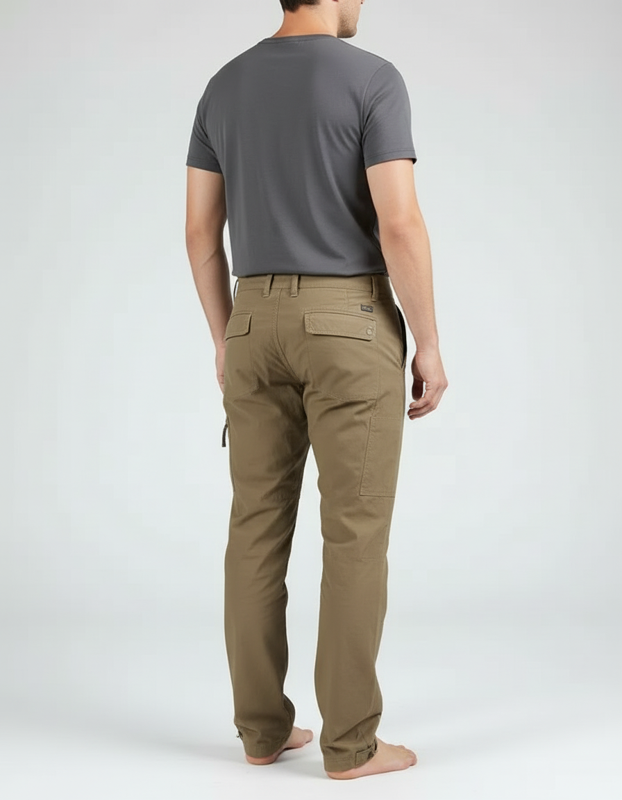 Pantalon Cargo Homme Marron Décontracté Multipoches Ample - Kaki Toile - vue 2