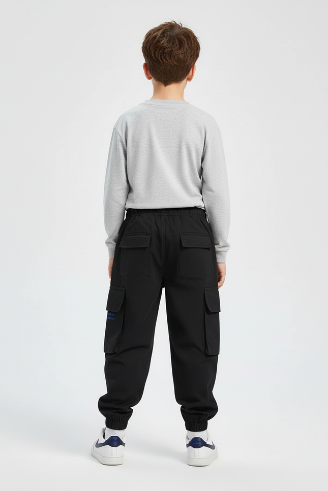Pantalon Cargo Noir Ample Poches Imprimé Enfant - Toile - vue 2