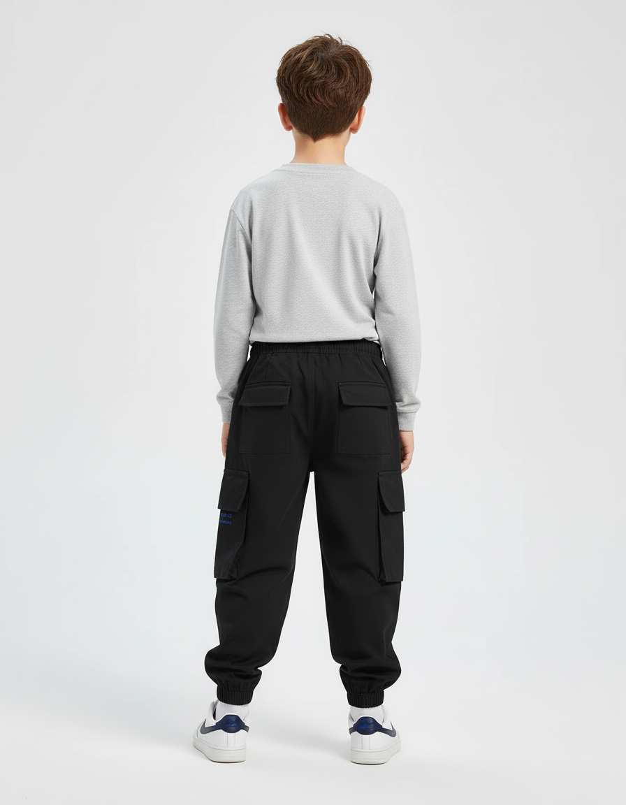 Pantalon Cargo Noir Ample Poches Imprimé Enfant - Toile - vue 2