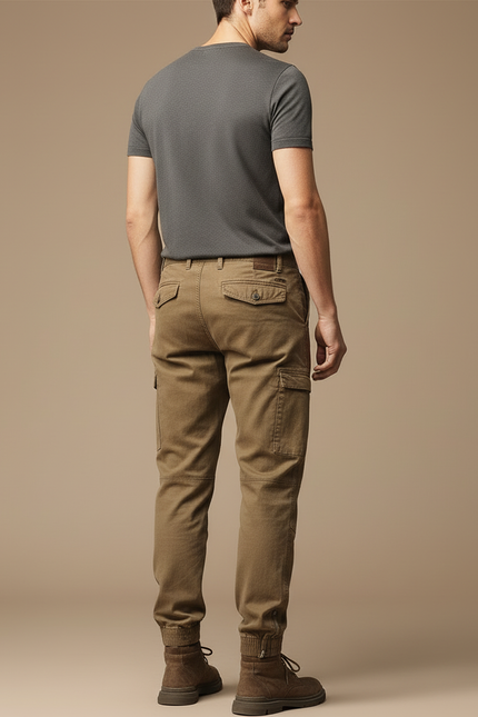 Pantalon Cargo Homme Marron Coton Coupe Droite - Kaki Toile - vue 2