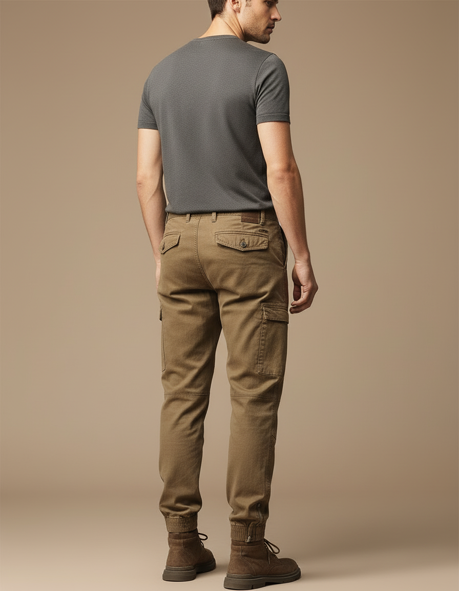 Pantalon Cargo Homme Marron Coton Coupe Droite - Kaki Toile - vue 2
