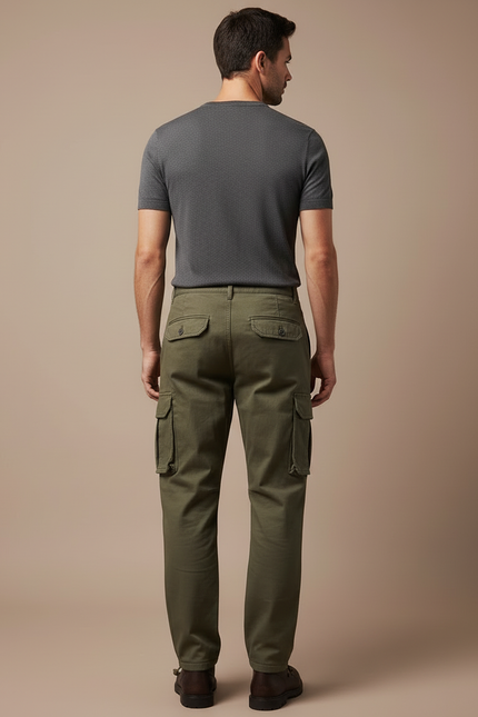 Pantalon Cargo Vert Kaki Ample Multipoches Homme - Toile - vue 2