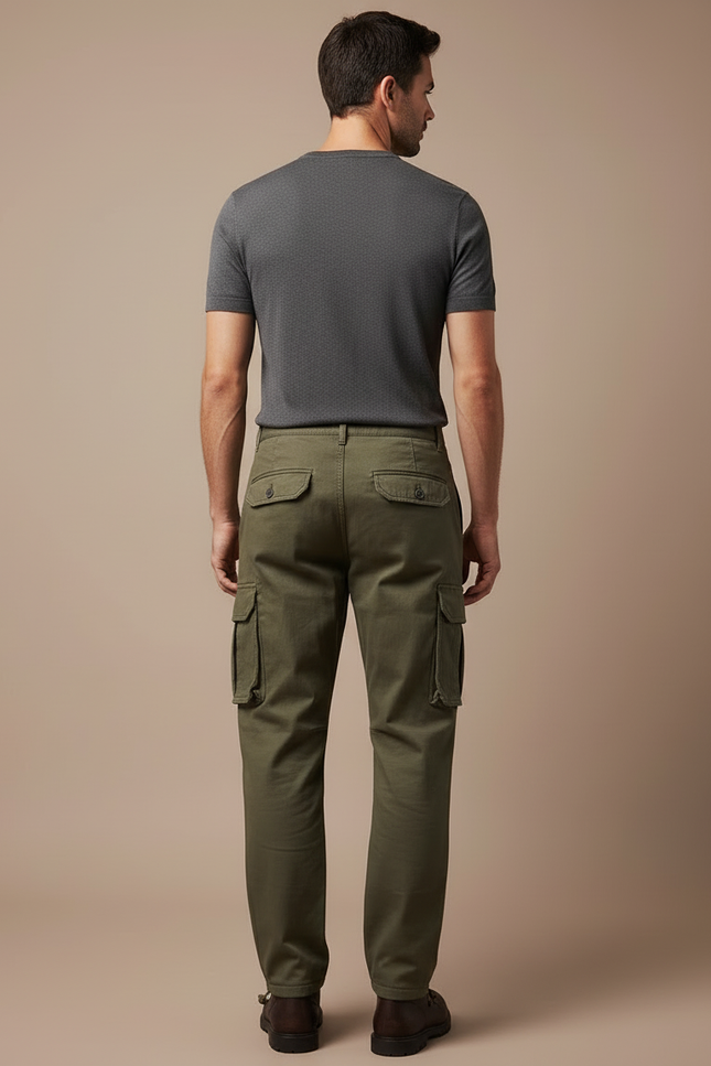 Pantalon Cargo Vert Kaki Ample Multipoches Homme - Toile - vue 2
