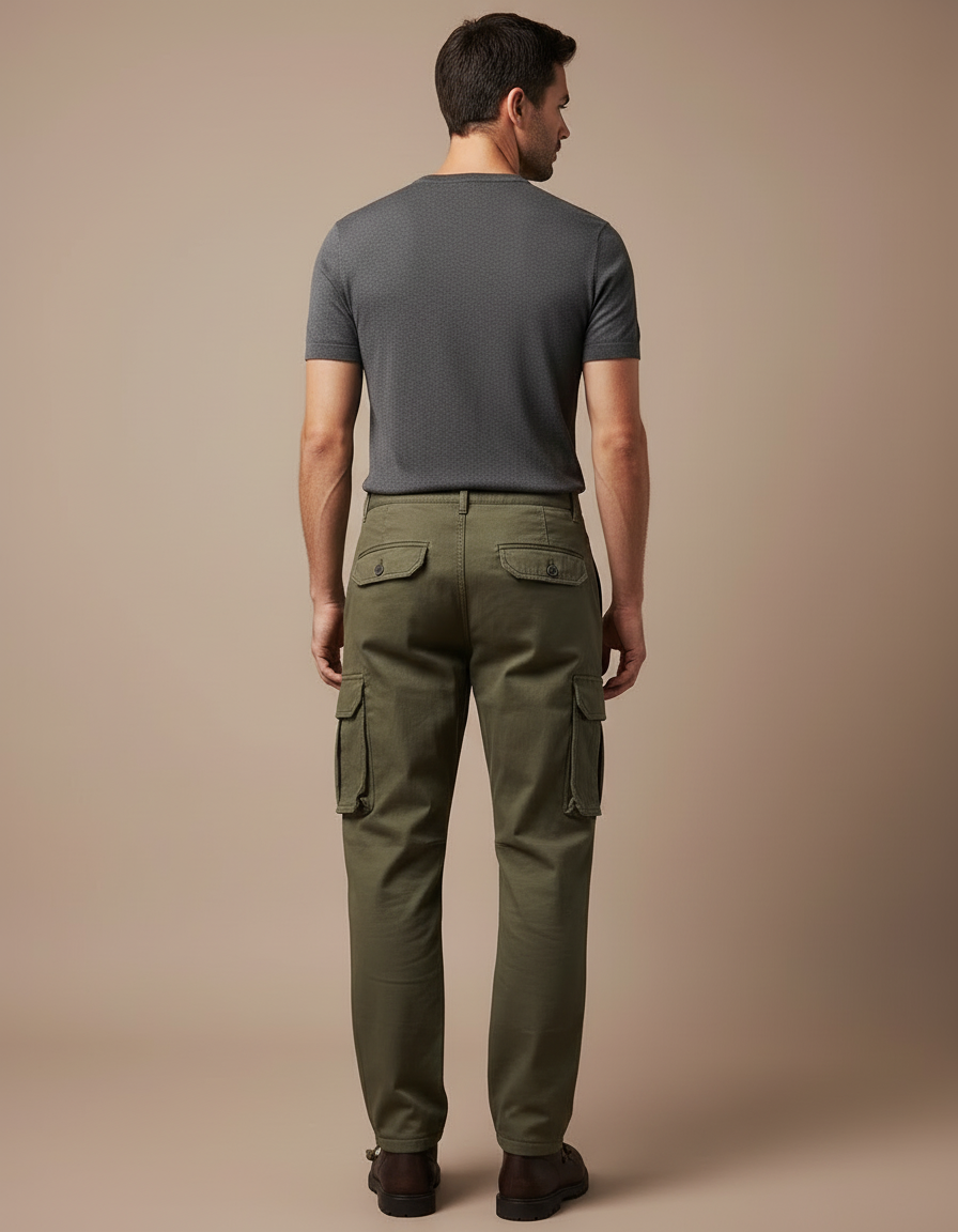 Pantalon Cargo Vert Kaki Ample Multipoches Homme - Toile - vue 2