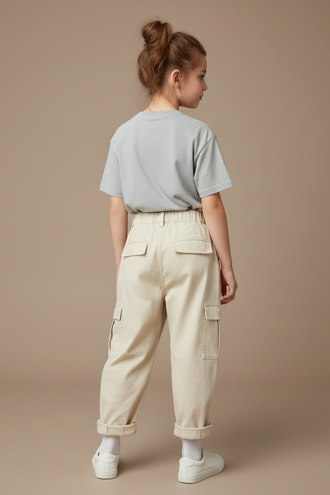 Pantalon Cargo Beige Ample Coton Enfant Décontracté - vue 2