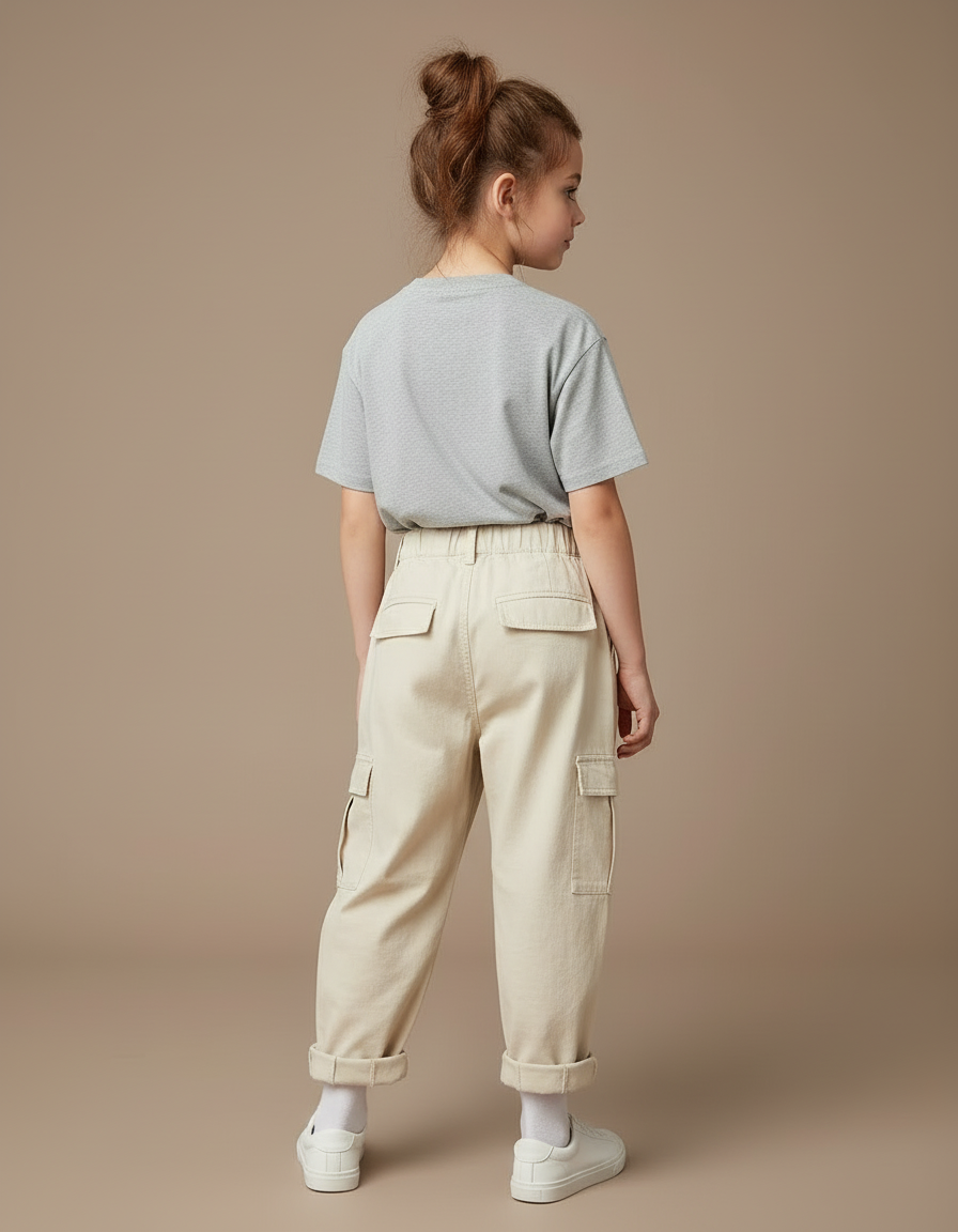 Pantalon Cargo Beige Ample Coton Enfant Décontracté - vue 2