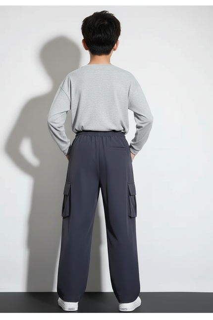 Pantalon Cargo Bleu Marine Ample Décontracté Multipoches Enfant - Polyester - vue 2