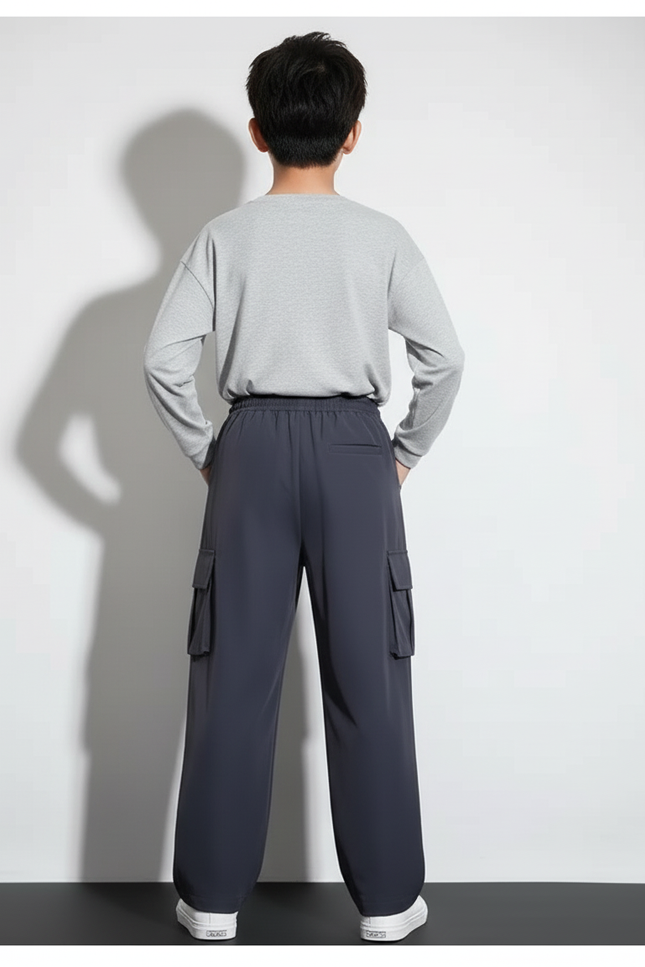 Pantalon Cargo Bleu Marine Ample Décontracté Multipoches Enfant - Polyester - vue 2