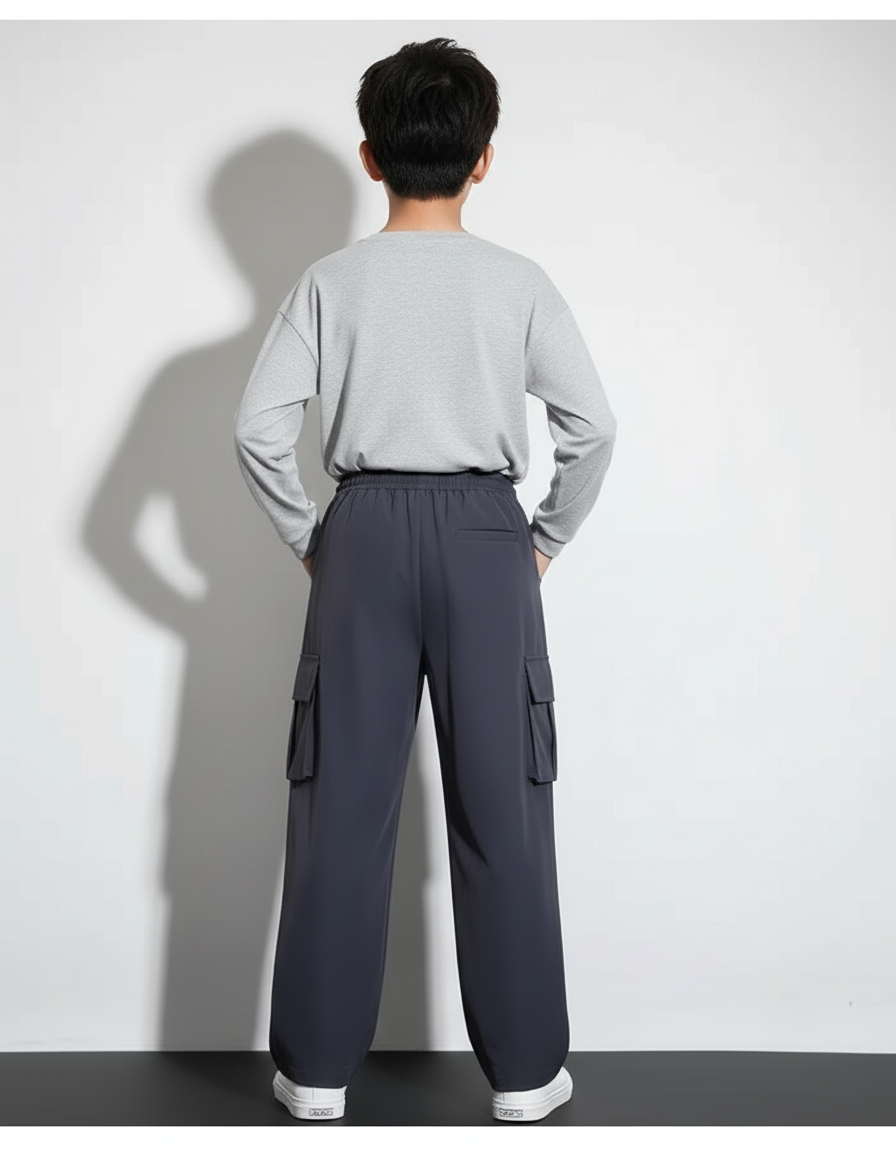 Pantalon Cargo Bleu Marine Ample Décontracté Multipoches Enfant - Polyester - vue 2