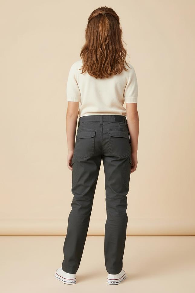 Pantalon Cargo Gris Fille Coupe Droite Multipoches - Gabardine - vue 2
