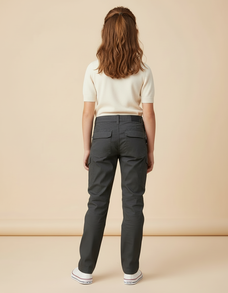 Pantalon Cargo Gris Fille Coupe Droite Multipoches - Gabardine - vue 2