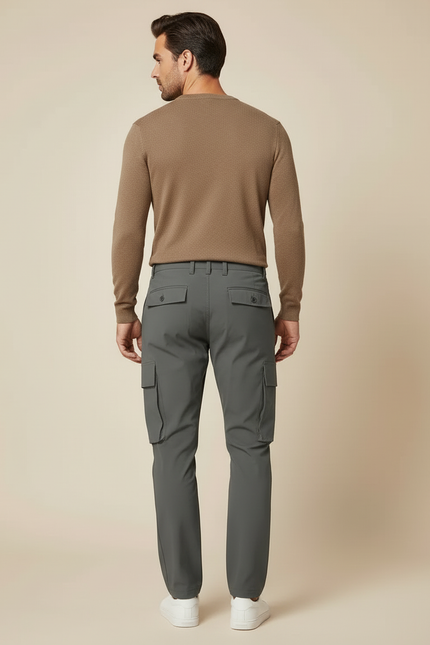 Pantalon Cargo Gris Élégant Multipoches Coupe Droite - Polyester - vue 2