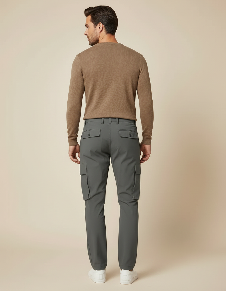 Pantalon Cargo Gris Élégant Multipoches Coupe Droite - Polyester - vue 2