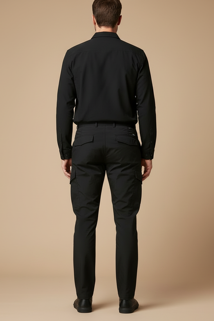 Pantalon Cargo Noir Coton Décontracté Multipoches Homme - Toile - vue 2
