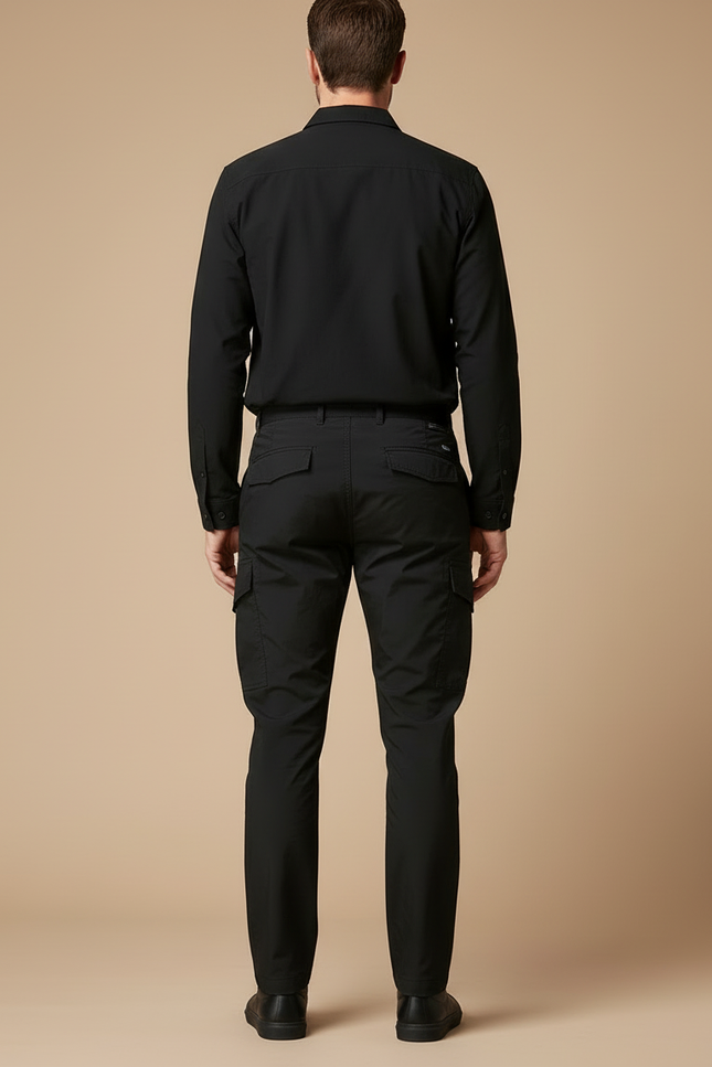 Pantalon Cargo Noir Coton Décontracté Multipoches Homme - Toile - vue 2